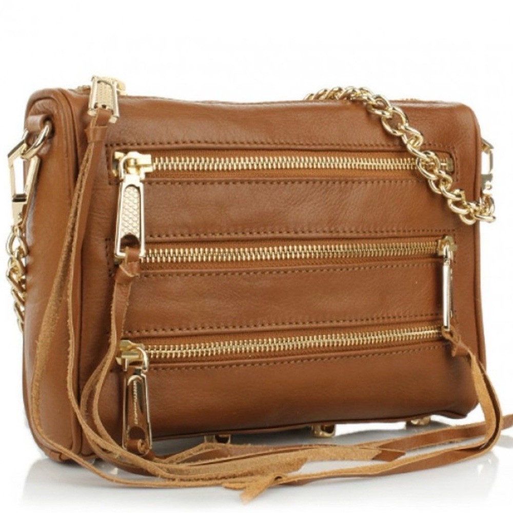 Rebecca Minkoff Mini 5-Zip Rocker Crossbody Bag – Tan/Whiskey Leather